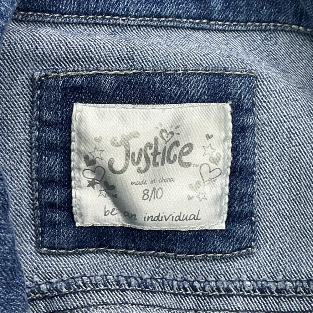 Justice Blue Denim Bolero Shrug Kids 8/10 Rhinestone Embellished Cap Sleeve